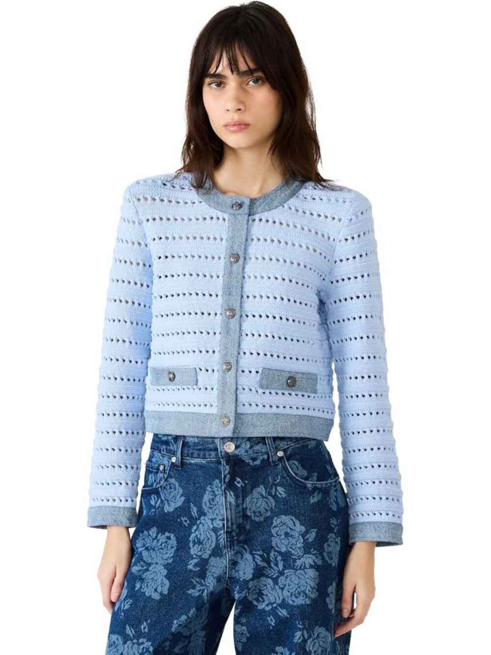 Steve Madden Women's Blue Imported Button Closure Casette Cardigan Sweaters